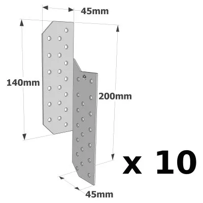 Patte de solivage DROITE - 45x200x2mm - Réf. PSD200/45/2_10